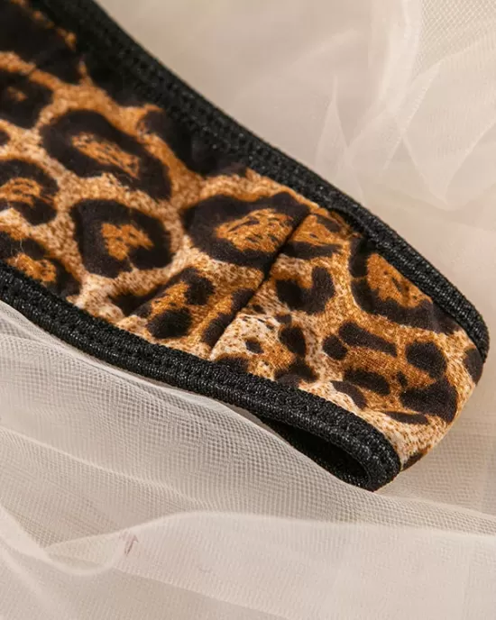 Sexy Leopard Print Hollow Bandage Erotic Lingerie