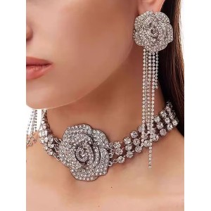 Chains Flower Shape Rhine Stones Necklaces Accessories