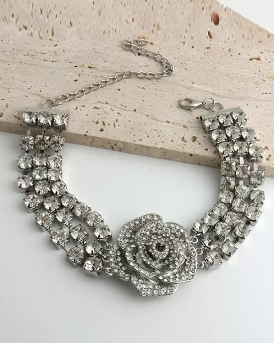 Chains Flower Shape Rhine Stones Necklaces Accessories