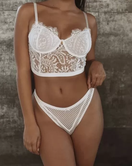 Sexy Lace Hollow Underwired Split Erotic Lingerie