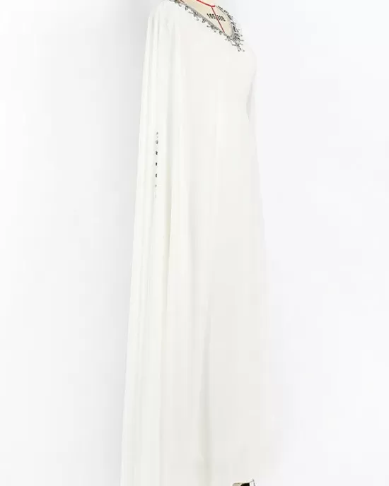 White V-Neck Evening Dress