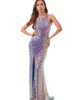 Halter Split Side Sequins Evening Dress