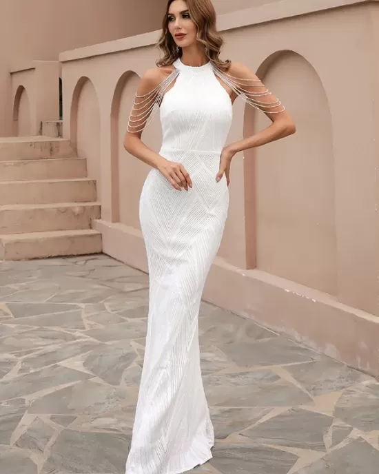 Evening Sleeveless Wrap Sequined Dress