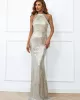 Evening Sleeveless Wrap Sequined Dress