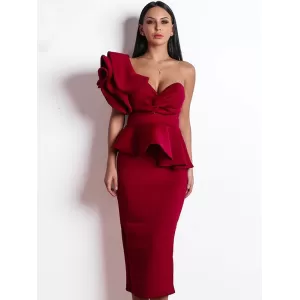 Evening Irregularity Backless Solid Dress