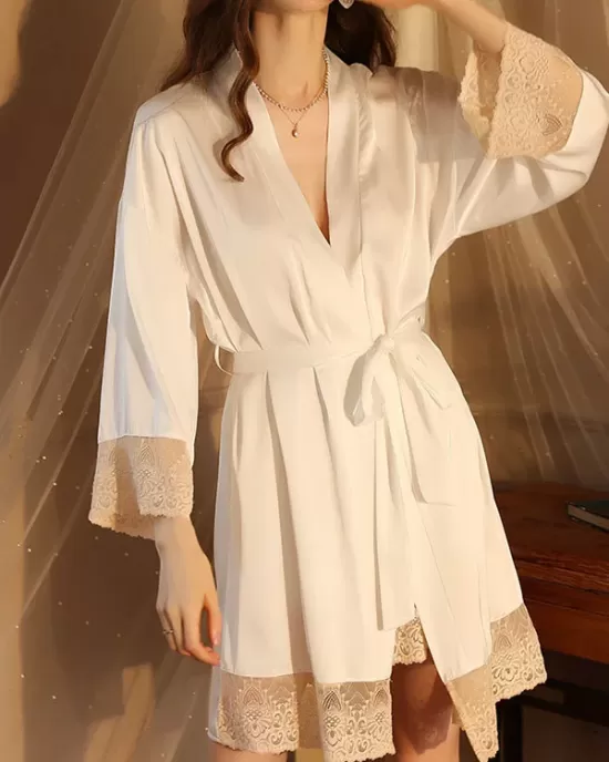 Breathable Flexible Smooth Split-Joint Long Sleeves Loose Deep V-Neck Robes