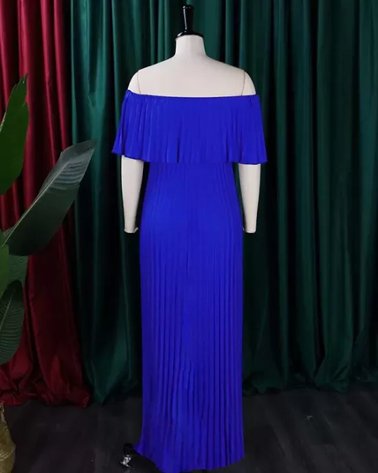 Wrap Pleated Solid Color Off-The-Shoulder Evening Dresses