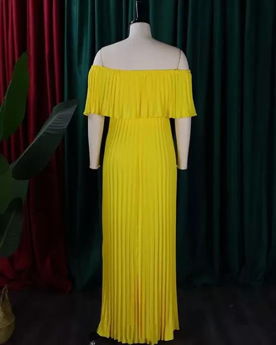 Wrap Pleated Solid Color Off-The-Shoulder Evening Dresses