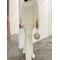 Batwing Sleeves Pearl Solid Color Round-Neck Shirts&Skirts Suits