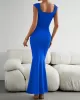 Solid Color High Waisted Mermaid Square-Neck Maxi Dresses