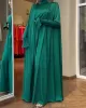 Solid Color Flared Sleeves Long Sleeves High-neck Maxi Dresses