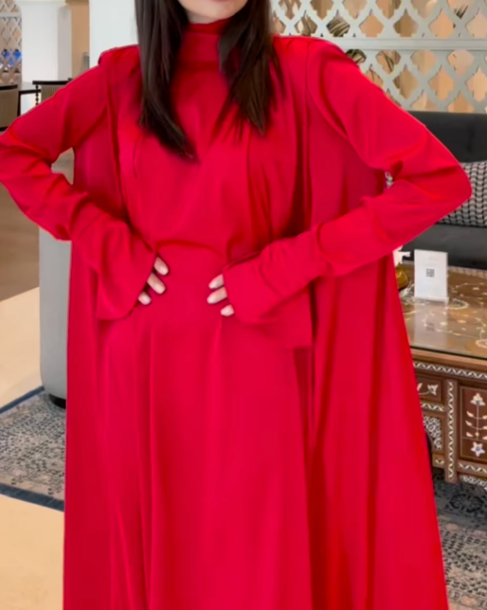 Solid Color Flared Sleeves Long Sleeves High-neck Maxi Dresses