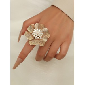 Adjustable Color-Block Flower Shape Rhinestone Sequined Rings Accessories