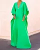 Batwing Sleeves Loose Solid Color Split-Side V-Neck Maxi Dresses