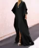 Batwing Sleeves Loose Solid Color Split-Side V-Neck Maxi Dresses