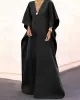 Batwing Sleeves Loose Solid Color Split-Side V-Neck Maxi Dresses