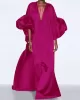 Solid Color Loose Puff Sleeves V-neck Maxi Dresses