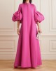 Loose Flower Shape Solid Color Stand Collar Lantern Sleeves Maxi Dresses