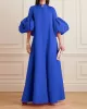 Loose Flower Shape Solid Color Stand Collar Lantern Sleeves Maxi Dresses