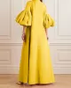 Loose Flower Shape Solid Color Stand Collar Lantern Sleeves Maxi Dresses