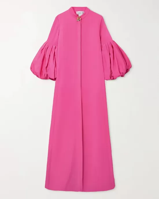 Loose Flower Shape Solid Color Stand Collar Lantern Sleeves Maxi Dresses