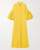 Loose Flower Shape Solid Color Stand Collar Lantern Sleeves Maxi Dresses