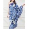 Asymmetric Falbala Floral Printed Batwing Sleeves Loose One-shoulder Midi Dresses