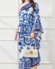 Asymmetric Falbala Floral Printed Batwing Sleeves Loose One-shoulder Midi Dresses