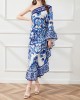 Asymmetric Falbala Floral Printed Batwing Sleeves Loose One-shoulder Midi Dresses