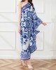 Asymmetric Falbala Floral Printed Batwing Sleeves Loose One-shoulder Midi Dresses