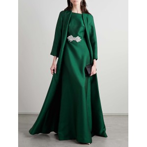 Embroidered Solid Color Long Sleeves Loose Evening Dresses