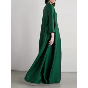 Embroidered Solid Color Long Sleeves Loose Evening Dresses