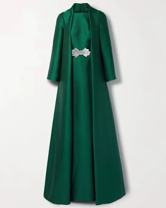 Embroidered Solid Color Long Sleeves Loose Evening Dresses