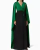 Batwing Sleeves Bandage Contrast Color Split-Front Zipper V-Neck Evening Dresses