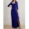 Asymmetric Pleated Solid Color Split-side Zipper Long Sleeves Skinny Maxi Dresses Evening Dresses