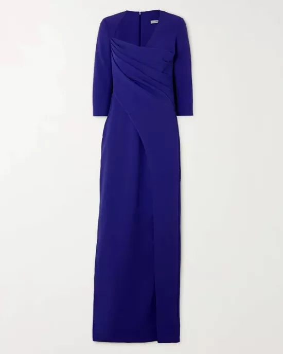 Asymmetric Pleated Solid Color Split-side Zipper Long Sleeves Skinny Maxi Dresses Evening Dresses