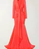 Long Sleeves Skinny Solid Color Tasseled Zipper V-Neck Maxi Evening Dresses