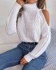 Solid Color Split-Joint Long Sleeves Loose Cold Shoulder Sweater Tops