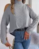 Solid Color Split-Joint Long Sleeves Loose Cold Shoulder Sweater Tops