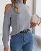 Solid Color Split-Joint Long Sleeves Loose Cold Shoulder Sweater Tops