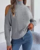 Solid Color Split-Joint Long Sleeves Loose Cold Shoulder Sweater Tops