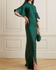 Flared Sleeves Half Sleeves Solid Color Round-Neck Maxi Dresses