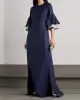 Flared Sleeves Half Sleeves Solid Color Round-Neck Maxi Dresses