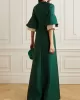 Flared Sleeves Half Sleeves Solid Color Round-Neck Maxi Dresses