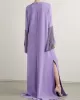 H-Line Long Sleeves Solid Color Split-Side Tasseled Round-Neck Maxi Dresses