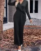 Bowknot Solid Color Bodycon Long Sleeves V-neck Maxi Dresses