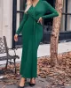 Bowknot Solid Color Bodycon Long Sleeves V-neck Maxi Dresses