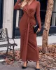 Bowknot Solid Color Bodycon Long Sleeves V-neck Maxi Dresses