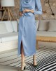 Pleated Solid Color Split-Front A-Line High Waisted Mock Neck Maxi Dresses