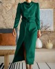 Pleated Solid Color Split-Front A-Line High Waisted Mock Neck Maxi Dresses